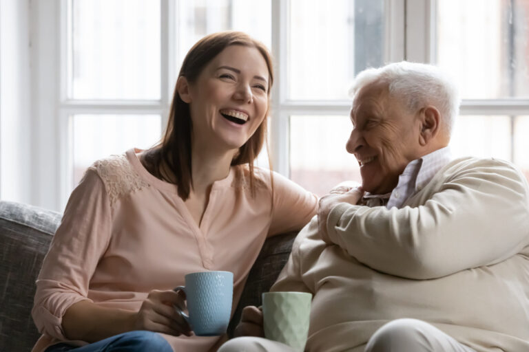 Changing Lives Through Friendship - Link Visiting Family,Members,Of,Two,Generations,Grown,Daughter,And,Mature,Father